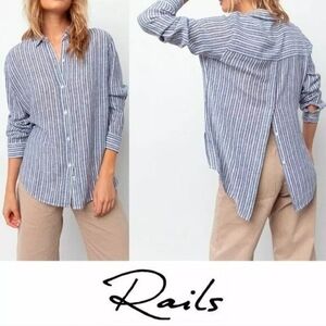 Rails Navy and White Striped Button-Up Shirt